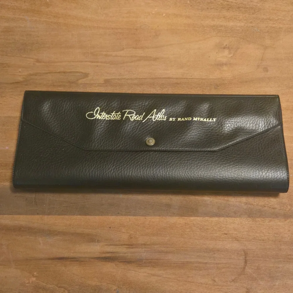 Vintage Rand McNally Interstate Road Atlas Black Faux Leather Snap Sleeve Case